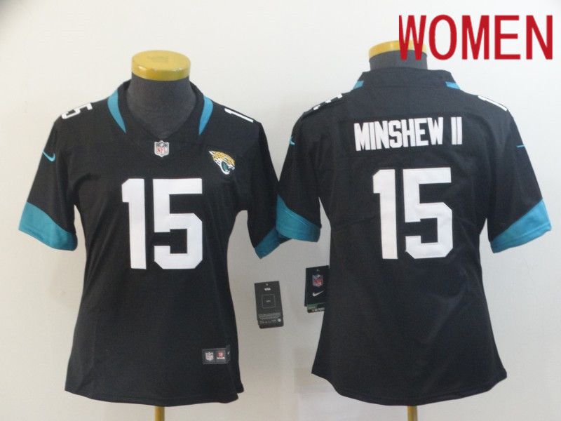 Women Jacksonville Jaguars #15 Minshew ii Black Nike Vapor Untouchable Limited Player NFL Jerseys->women nfl jersey->Women Jersey
